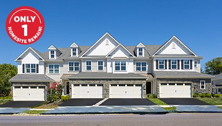 New homes at The Reserve at Spring Mill in Ivyland, Pennsylvania. Only 2 Homes Remain.