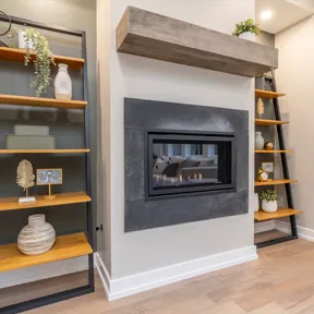 View of the fireplace in the family room
