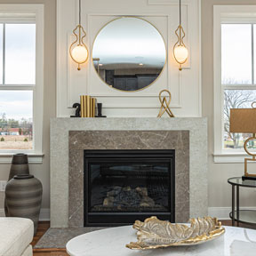 Fireplace flanked by two large windows at the luxury home in Ivyland PA
