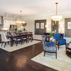 Living and dining room of a home for sale in South Philadelphia kitchen at Siena Place